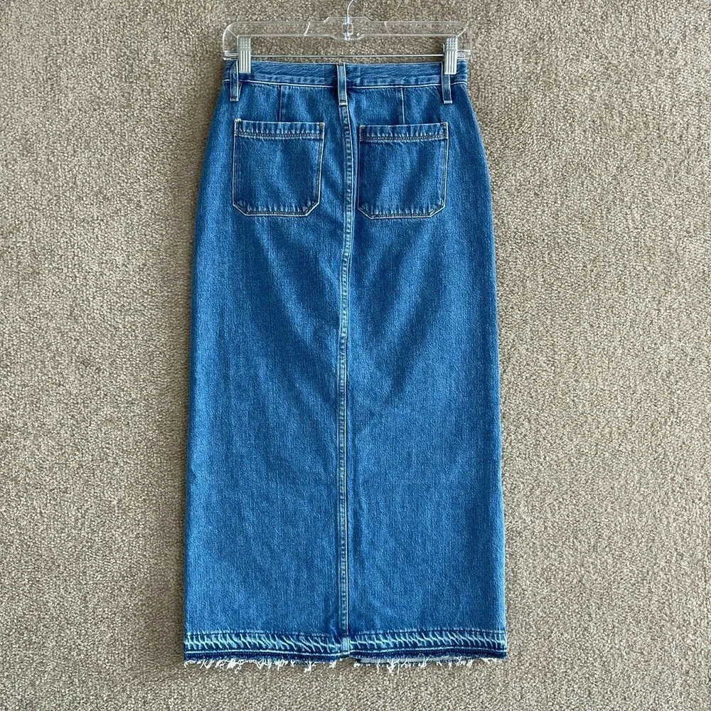 Frame Le Bardot Denim Jean Skirt Womens 24 Margolis Midi High Rise Raw Hem NEW - Picture 10 of 12